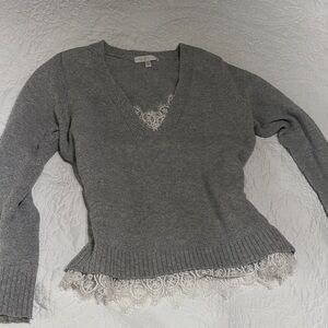 V-Neck Sweater with Lace Detail
